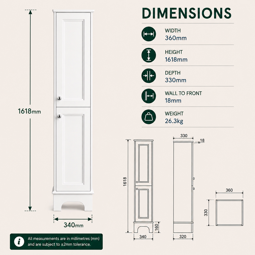 Go Bathrooms Ferris 2 Door Matt Whit Tall Floor Standing Storage Unit Image 7