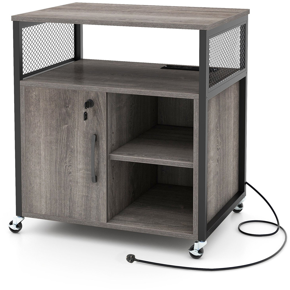 Costway Single Drawer 3 Shelf Grey File Cabinet with Charging Station Image 2