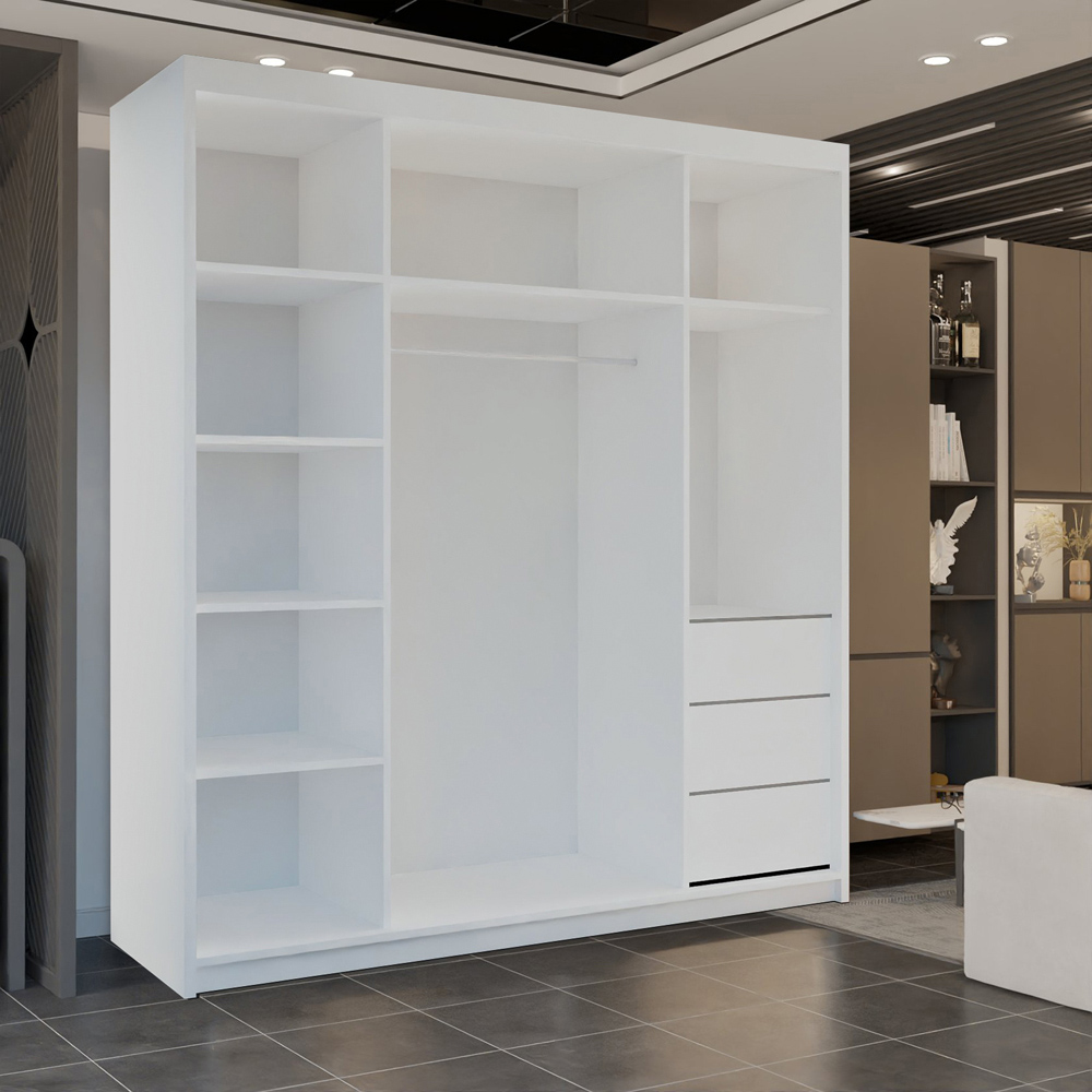 M N Furniture 2 Door White Mirrored Sliding Wardrobe 200cm Image 3