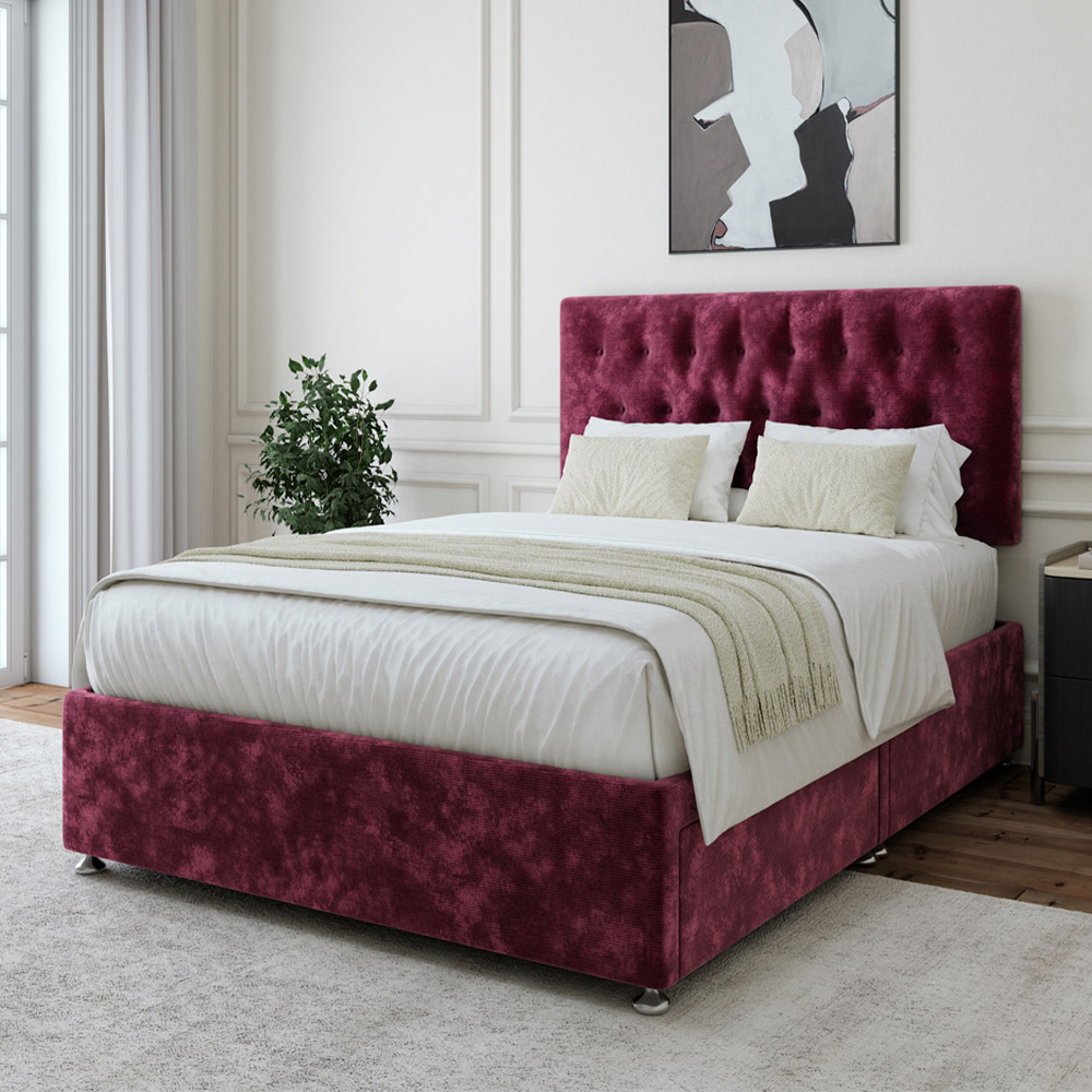 Bedmaster Small Double Aubergine Chenille 2 Drawer Divan Base Image 1