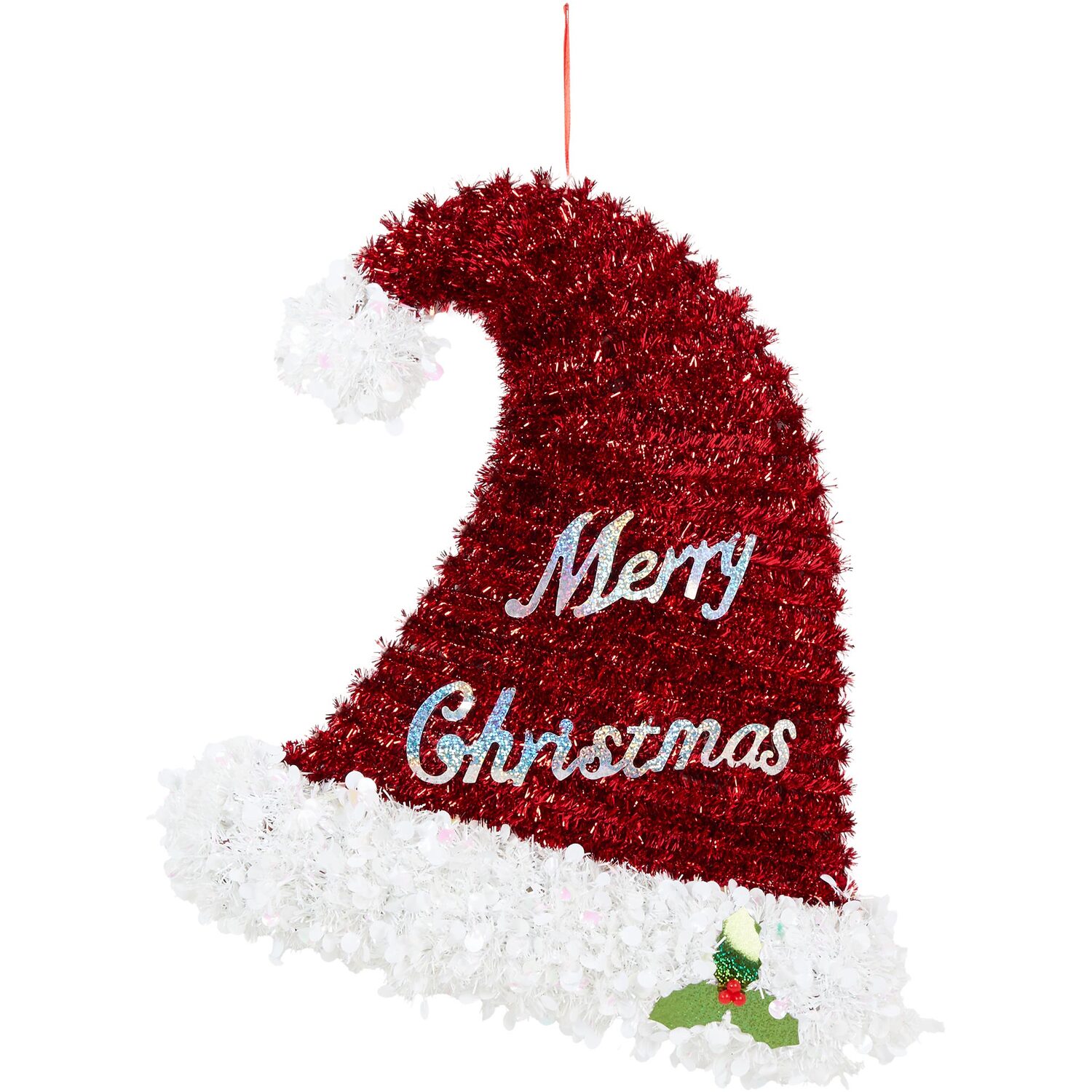 Merry Christmas Tinsel Hat - Red Image 1