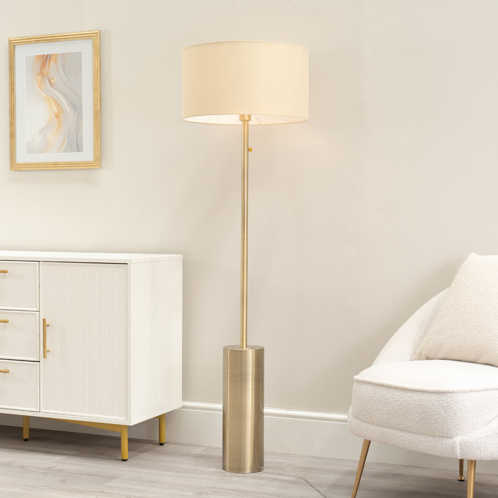 ValueLights Lexy Reni Cream Shade Antique Brass LED Floor Lamp Image 2