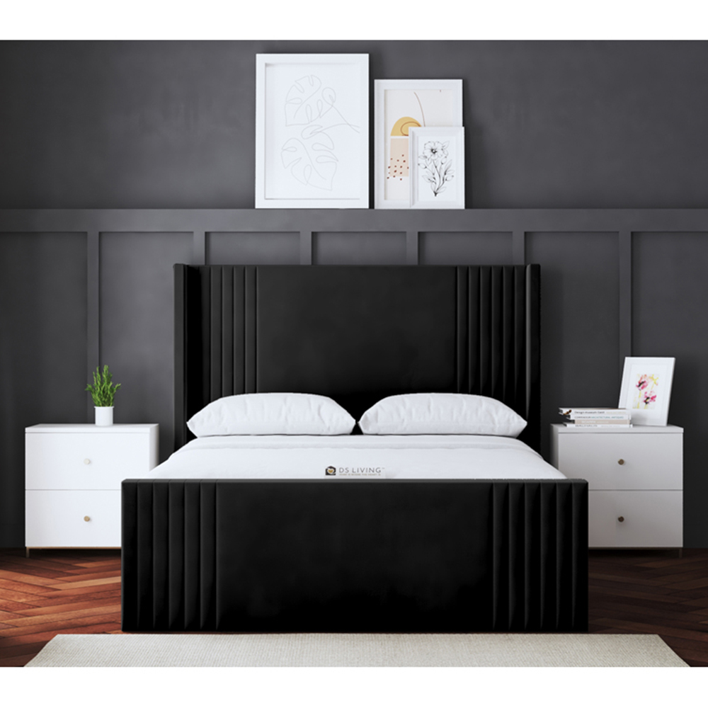 DS Living Elara Double Black Winged Panel Ottoman Bed with Headboard Image 4