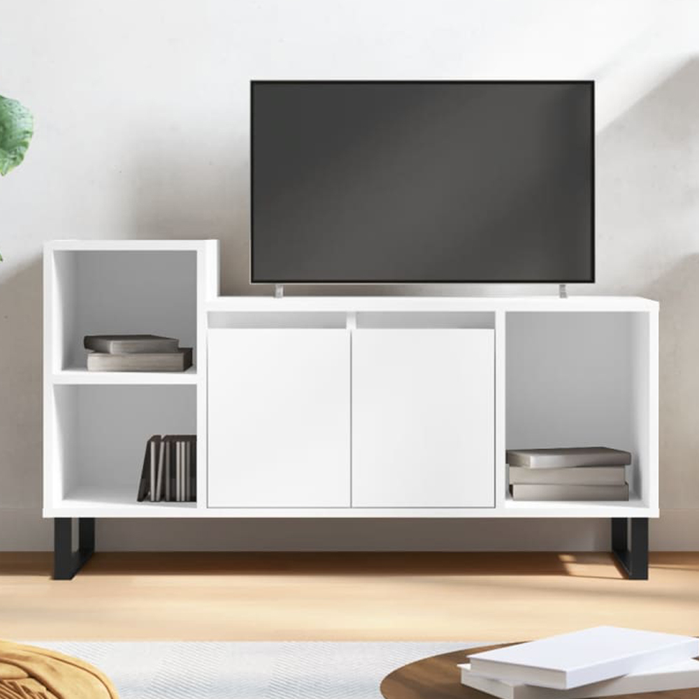 vidaXL 2 Door 3 Shelf White TV Cabinet Image 1