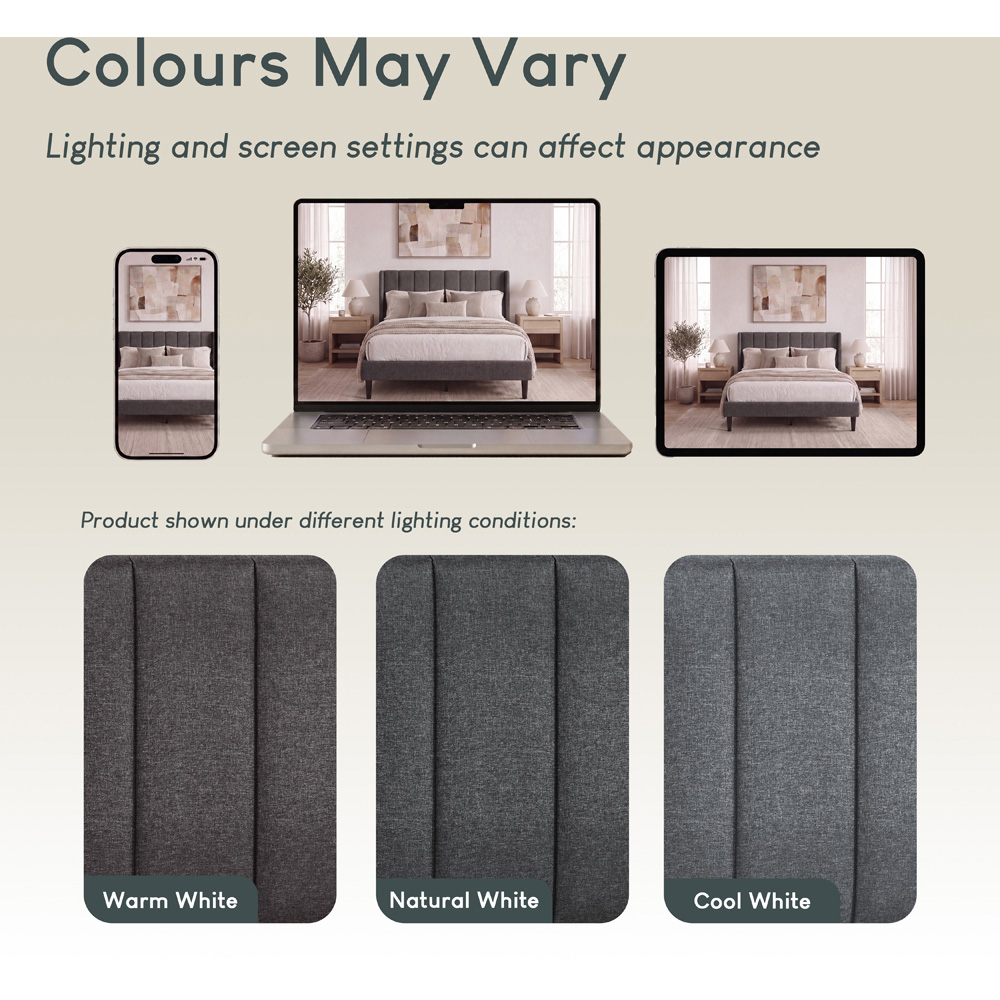 VIDA DESIGNS Vianna Double Dark Grey Linen Fabric Bed with Memory Foam Bonnell Spring Mattress Image 8