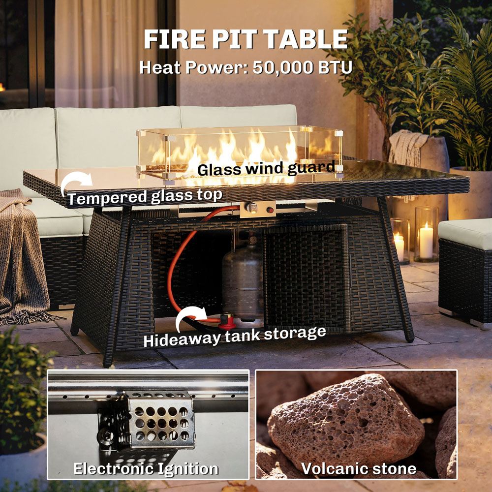 Outsunny 9 Seater White PE Rattan Garden Lounge Set with Fire Pit Table Image 6