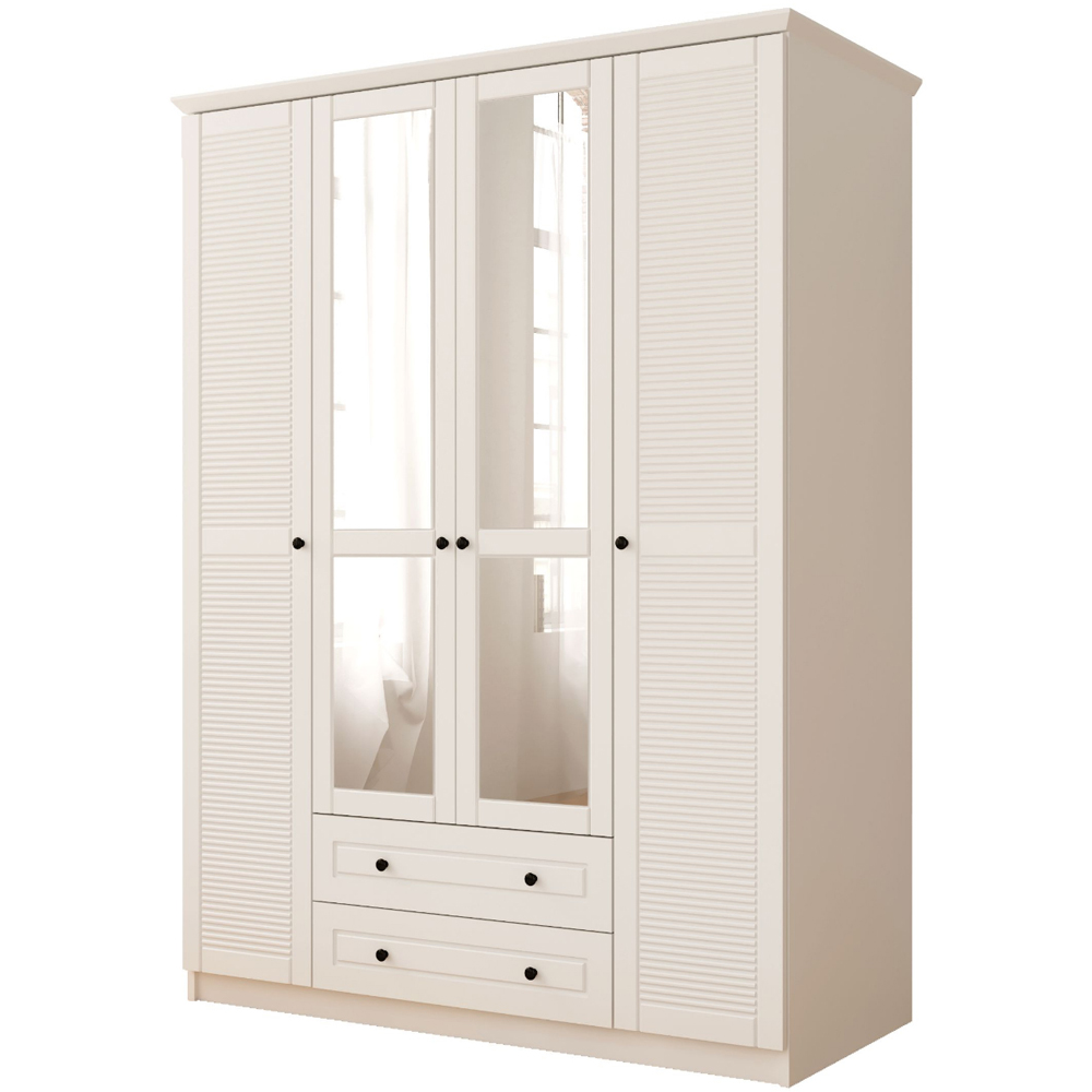 Evu VOLET 4 Door 2 Drawer White XL Mirrored Wardrobe Image 2