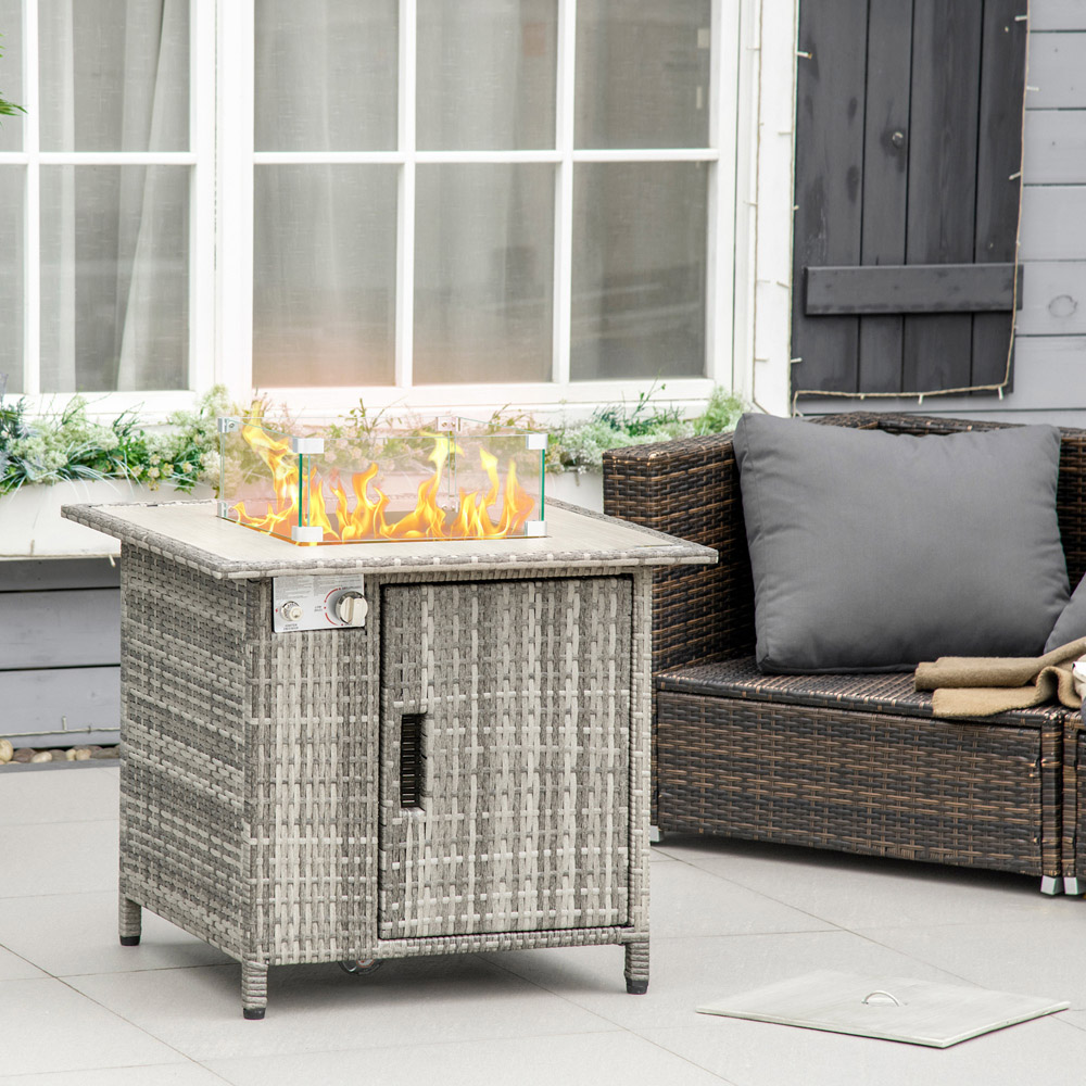 Outsunny Grey Rattan Fire Pit Table with 50000 BTU Burner Image 2