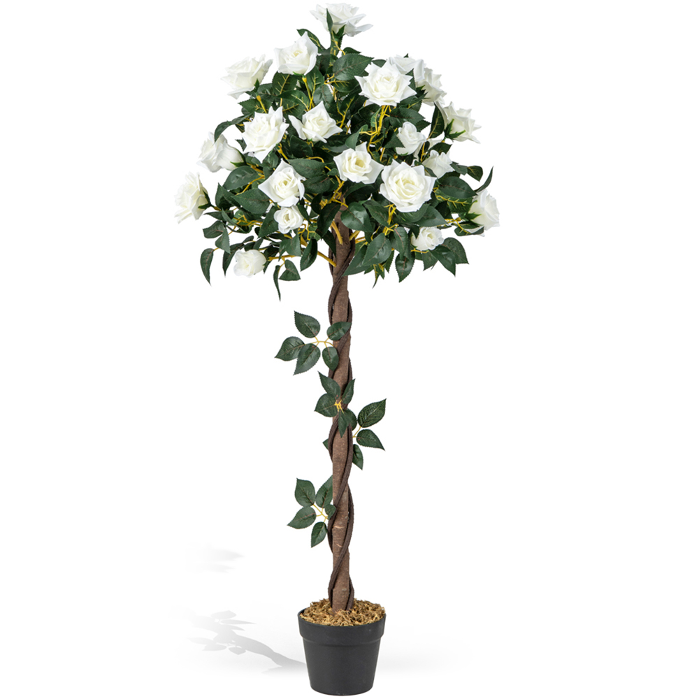 Costway White Flowers Rose Tree Artificial Plant In Pot 3.9ft Image 1