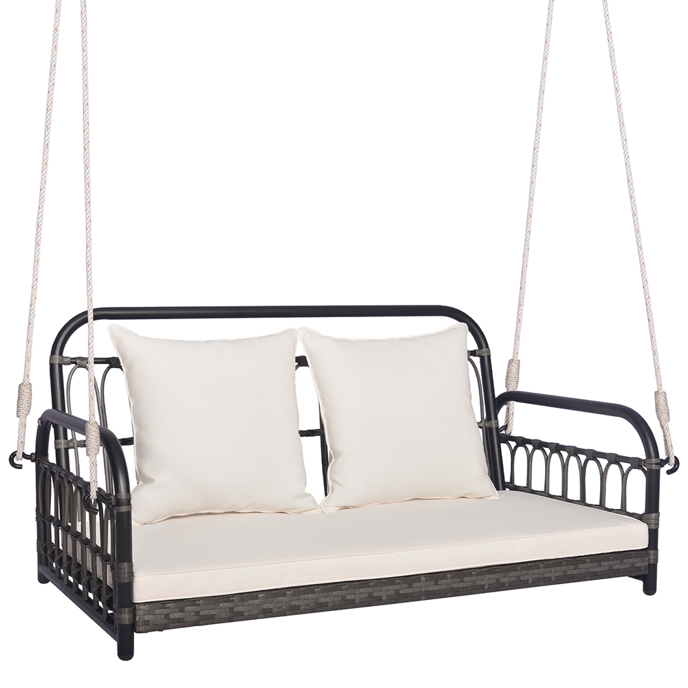 Costway 2 Seater Off White Wicker Garden Swing Chair Image 2