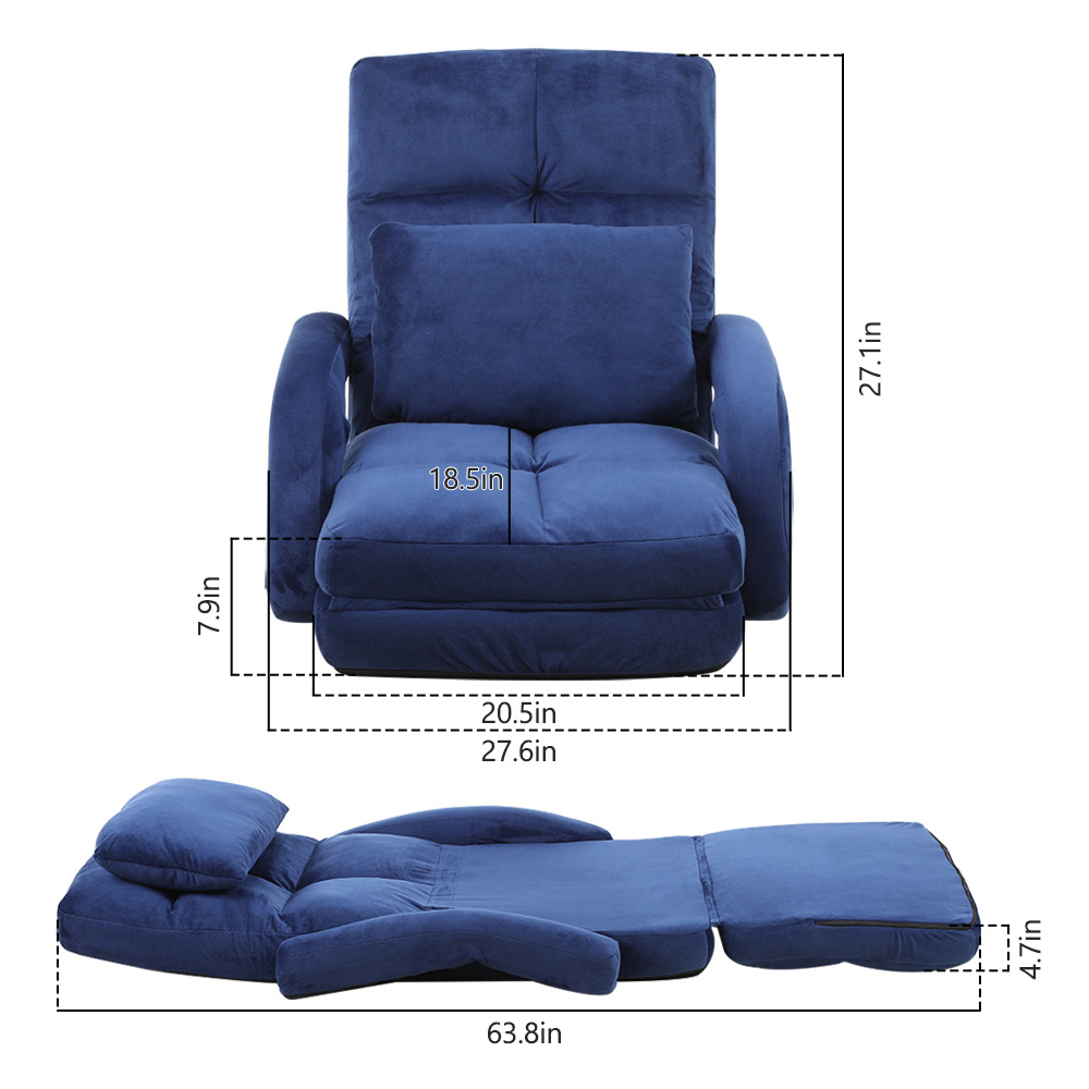Furniture One 4 in 1 Blue Foldable Floor Chair with Pillow Image 6