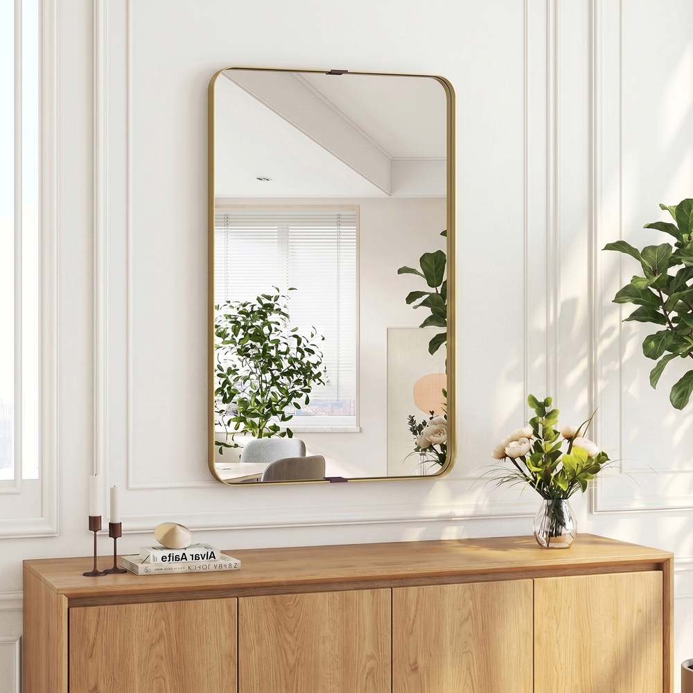 HOMCOM Gold Wall Mounted Rectangular Wall Mirror 90 x 60cm Image 2