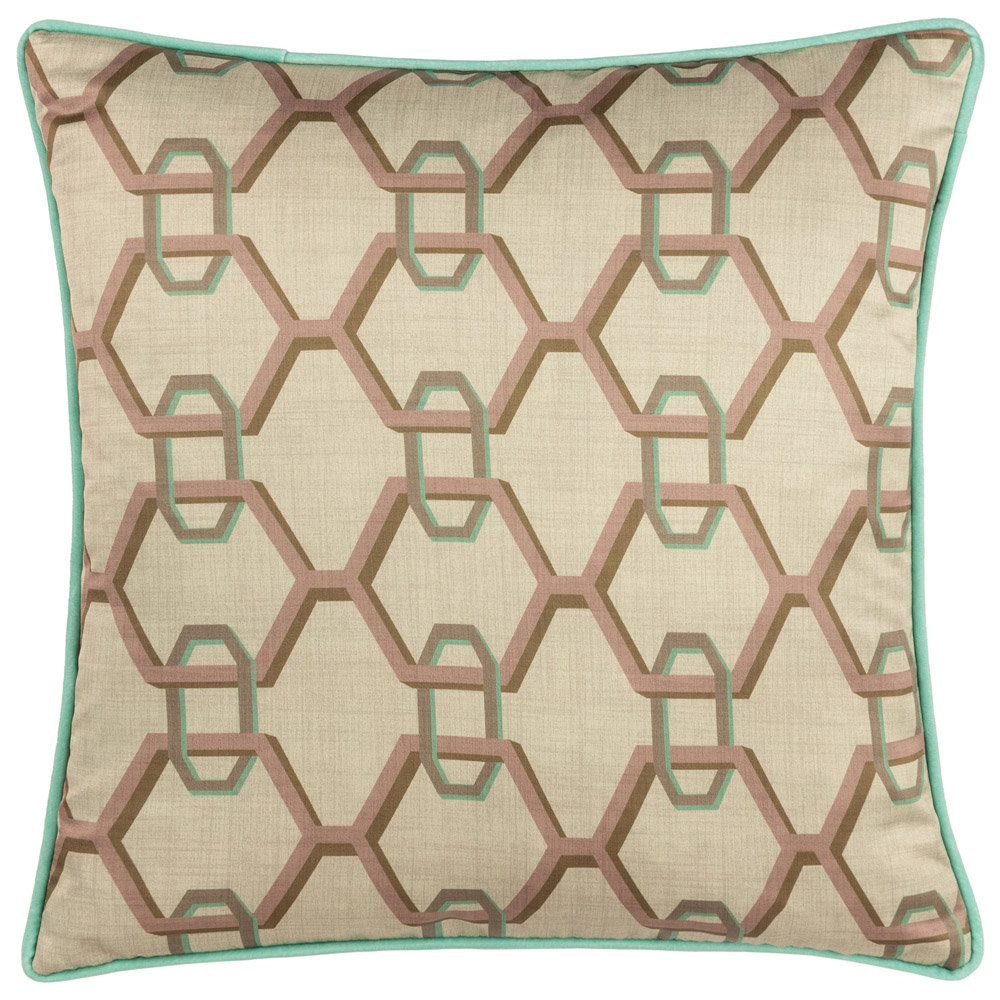 Paoletti Carnaby Ivory Geometric Chain Satin Cushion Image 1