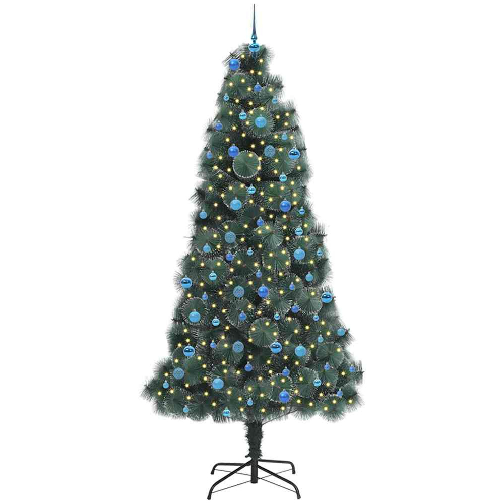 vidaXL Pre-Lit Blue Baubles Green Artificial Christmas Tree 8ft Image 1