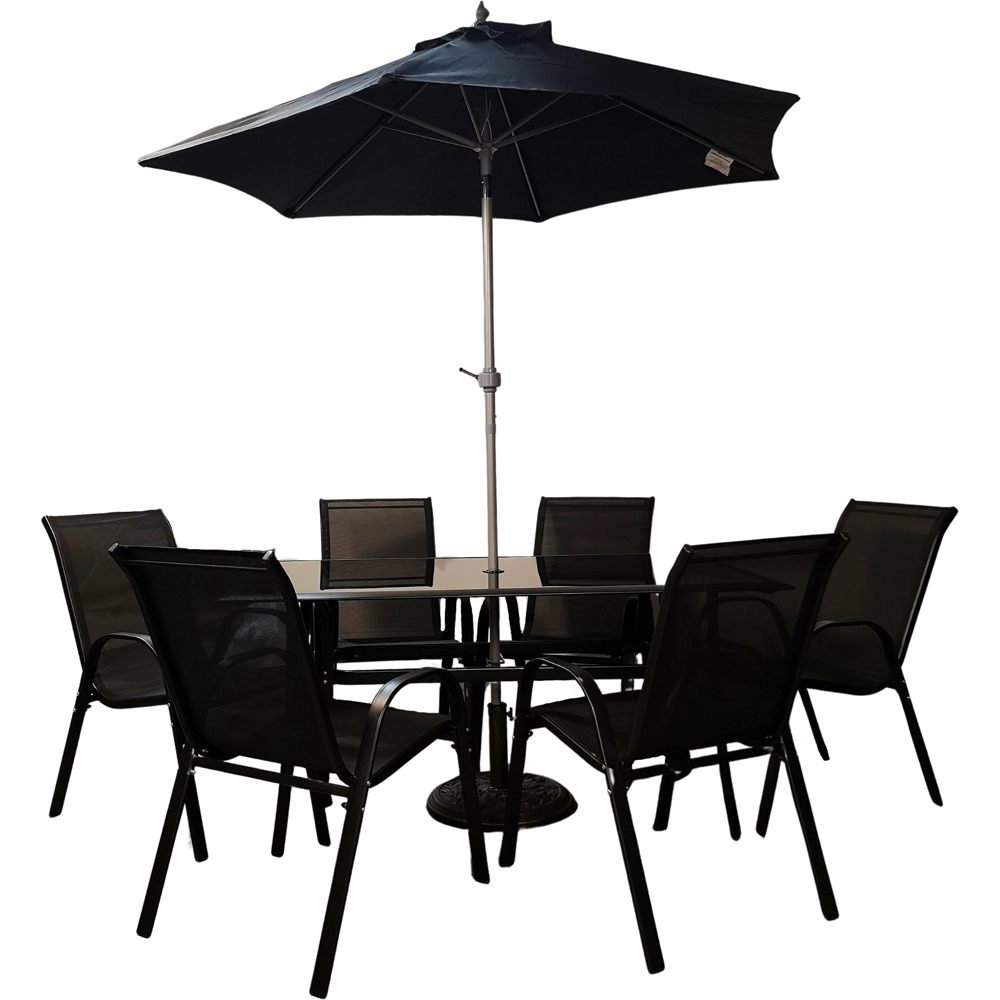 Samuel Alexander 6 Seater Rectangular Outdoor Dining Set with Black Parasol Image 2
