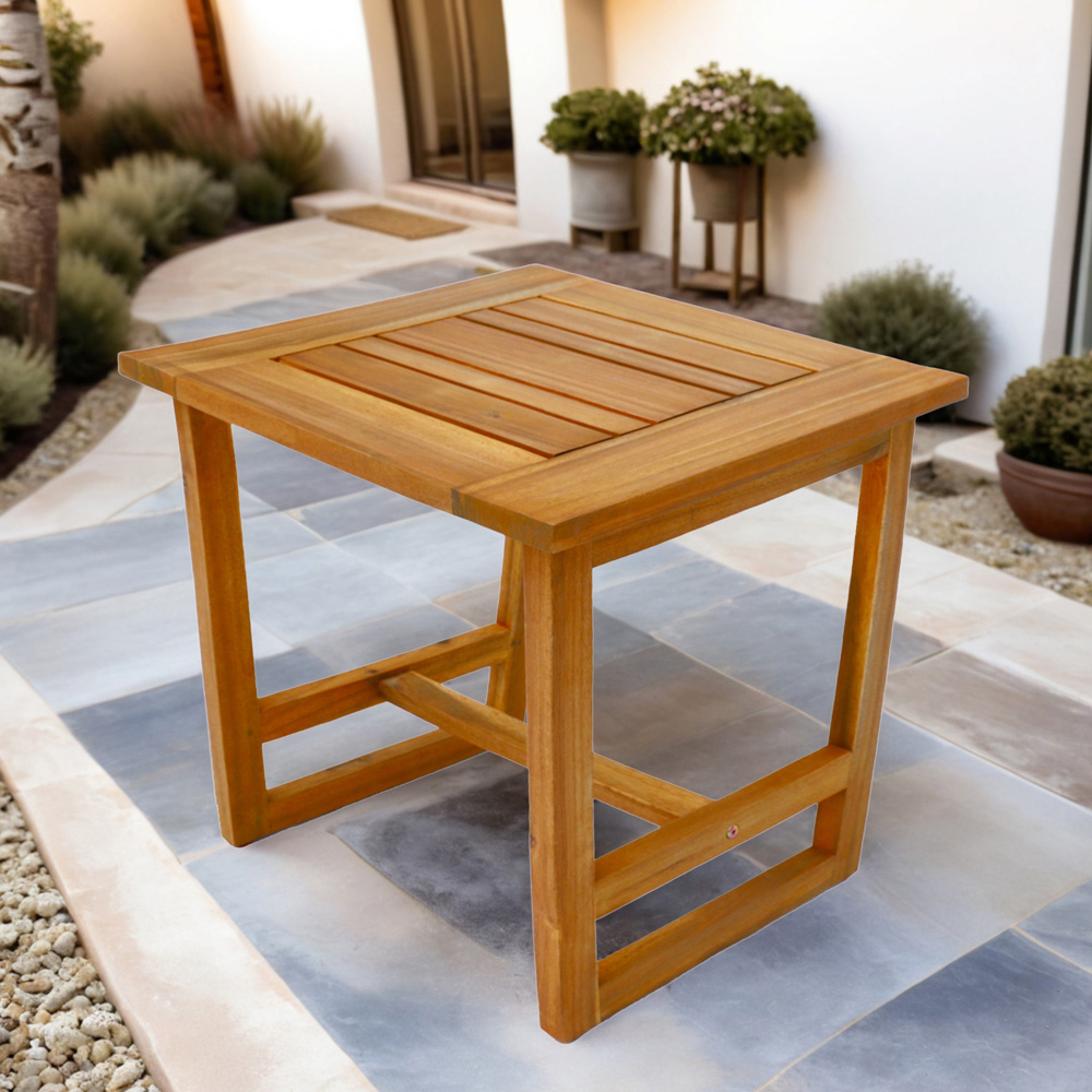 Direct Wicker Teak Finish Straight-Line Design Acacia Wood End Table Image 4