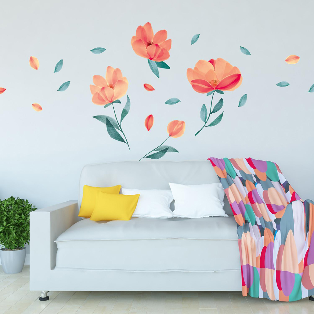 Walplus Kids Peach Watercolour Flower Theme Wall Stickers Image 1
