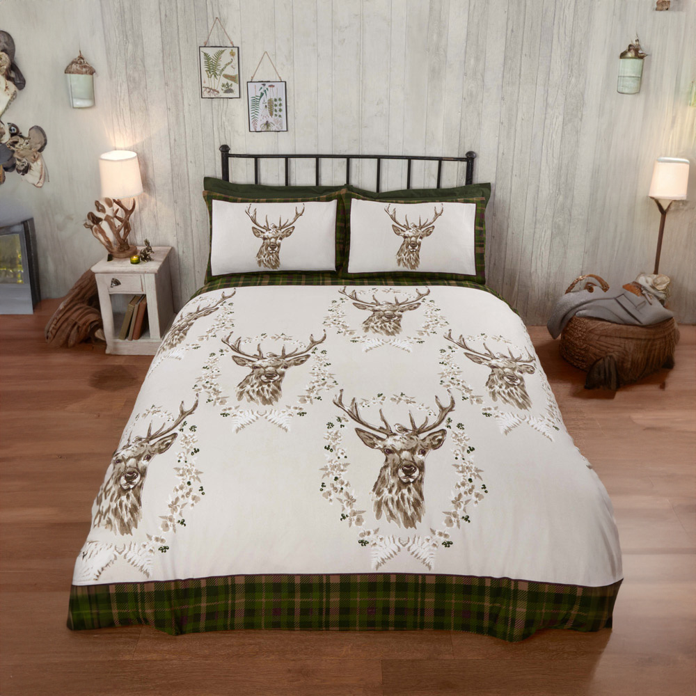 Rapport Home King Size Green Brushed Cotton New Angus Stag Duvet Set Image 1