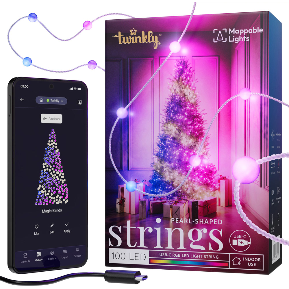 Twinkly 100 RGB Pearl Shaped LED Smart Transparent Cable USB String Light 6m Image 2