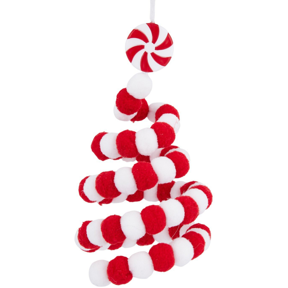 Candy Cane Pom Pom Tree DecorationRed Image 1