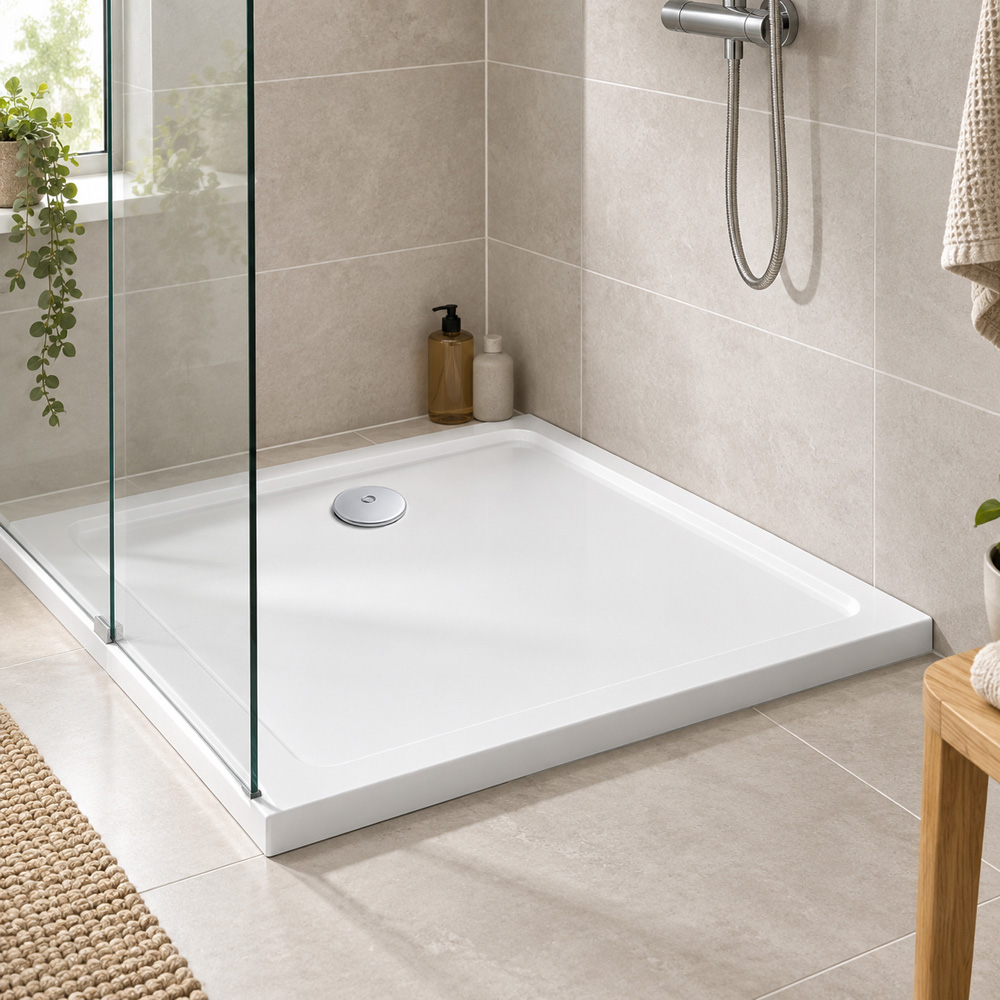Go Bathrooms 30mm White Low Profile Square Shower Tray 1000 x 900mm Image 5
