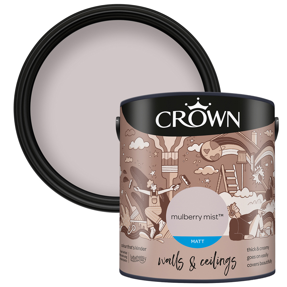 Crown Walls & Ceilings Mulberry Mist Matt Emulsion Paint 2.5L Image 1