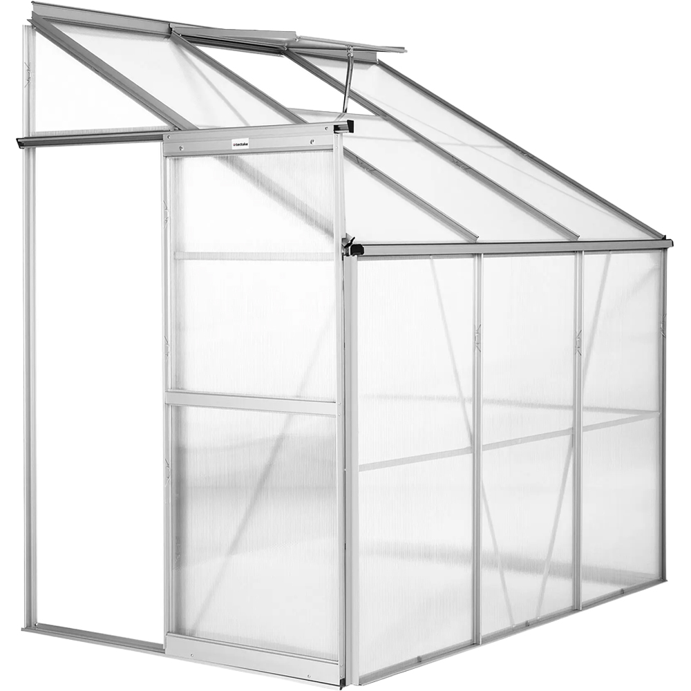 tectake Aluminium Frame Skylight 6.2 x 4ft Greenhouse with Lean-To and Sliding Door Image 1