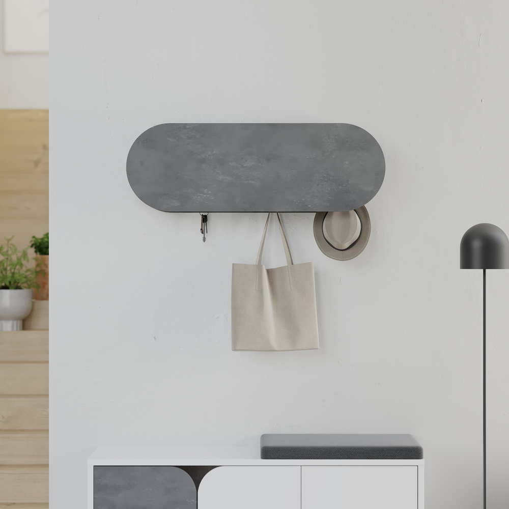Decortie Kroma 6 Hook Single Door Retro Grey Modern Wall Mounted Coat Hanger with Storage Cabinet Image 4