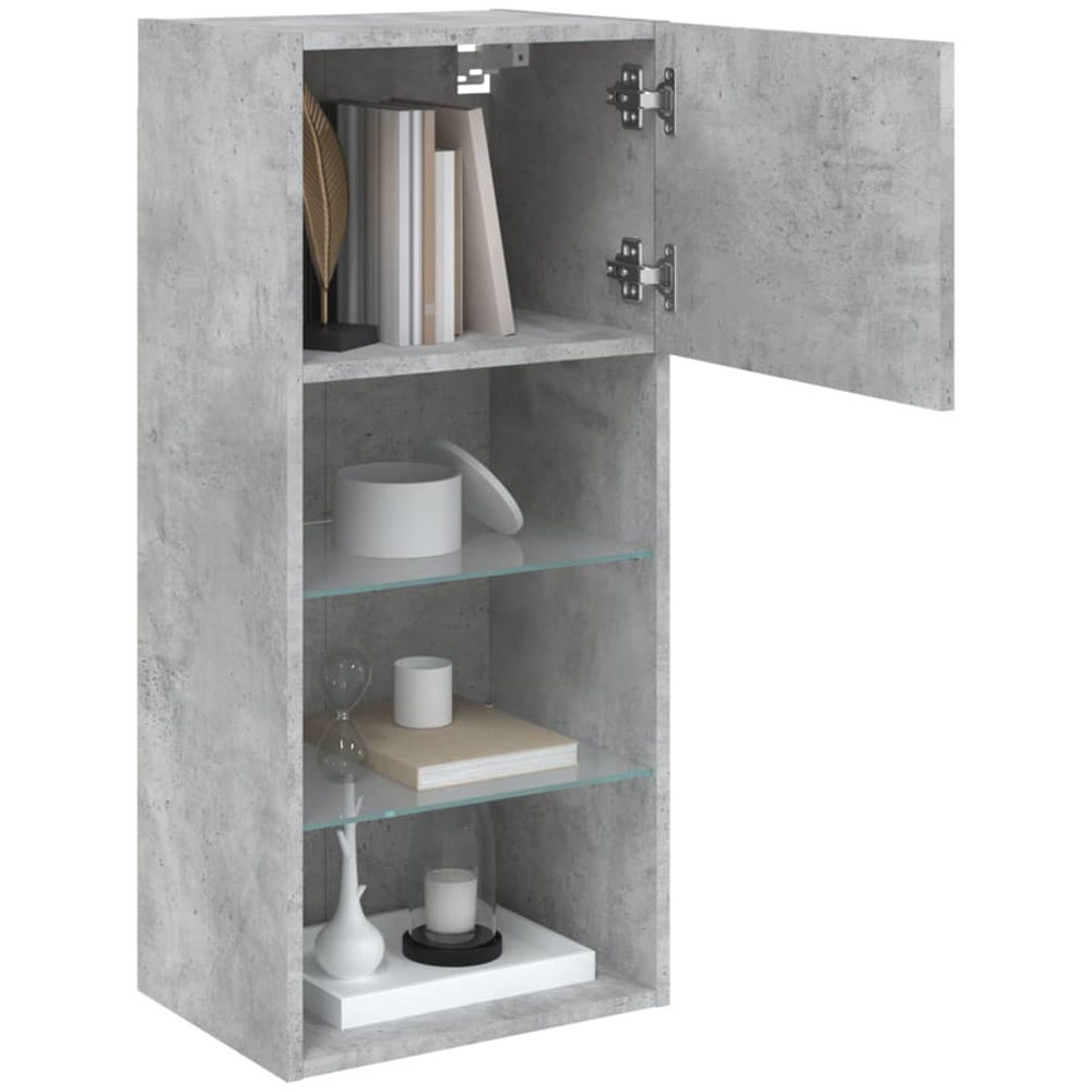 vidaXL 3 Glass Shelf Single Door Concrete Grey Wall Mounted TV Cabinet Set of 2 Image 3