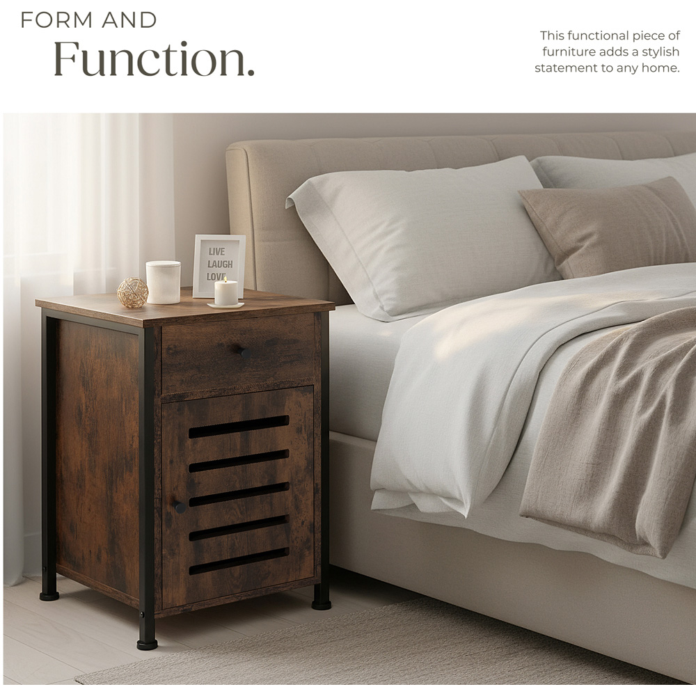 Tectake Waterford Single Door Single Drawer Rustic Dark Wood Bedside Table Image 6