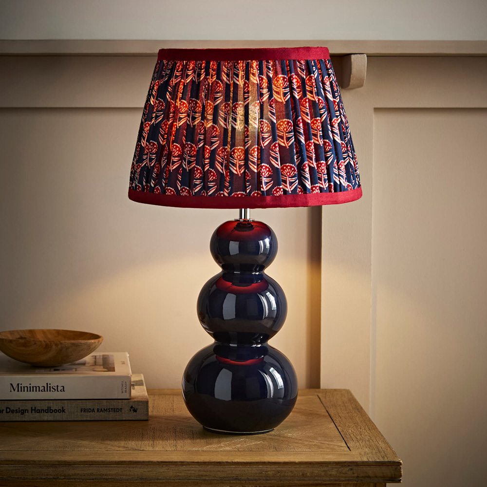 ValueLights Edie Floral Pleated Shade Navy Bobble Ceramic Table Lamp with Bulb Image 6