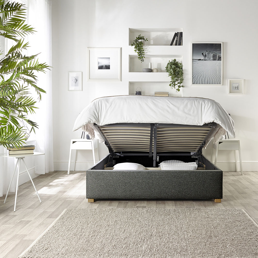 Catherine Lansfield Soho Double Charcoal Twill Ottoman Wing Bed Image 2