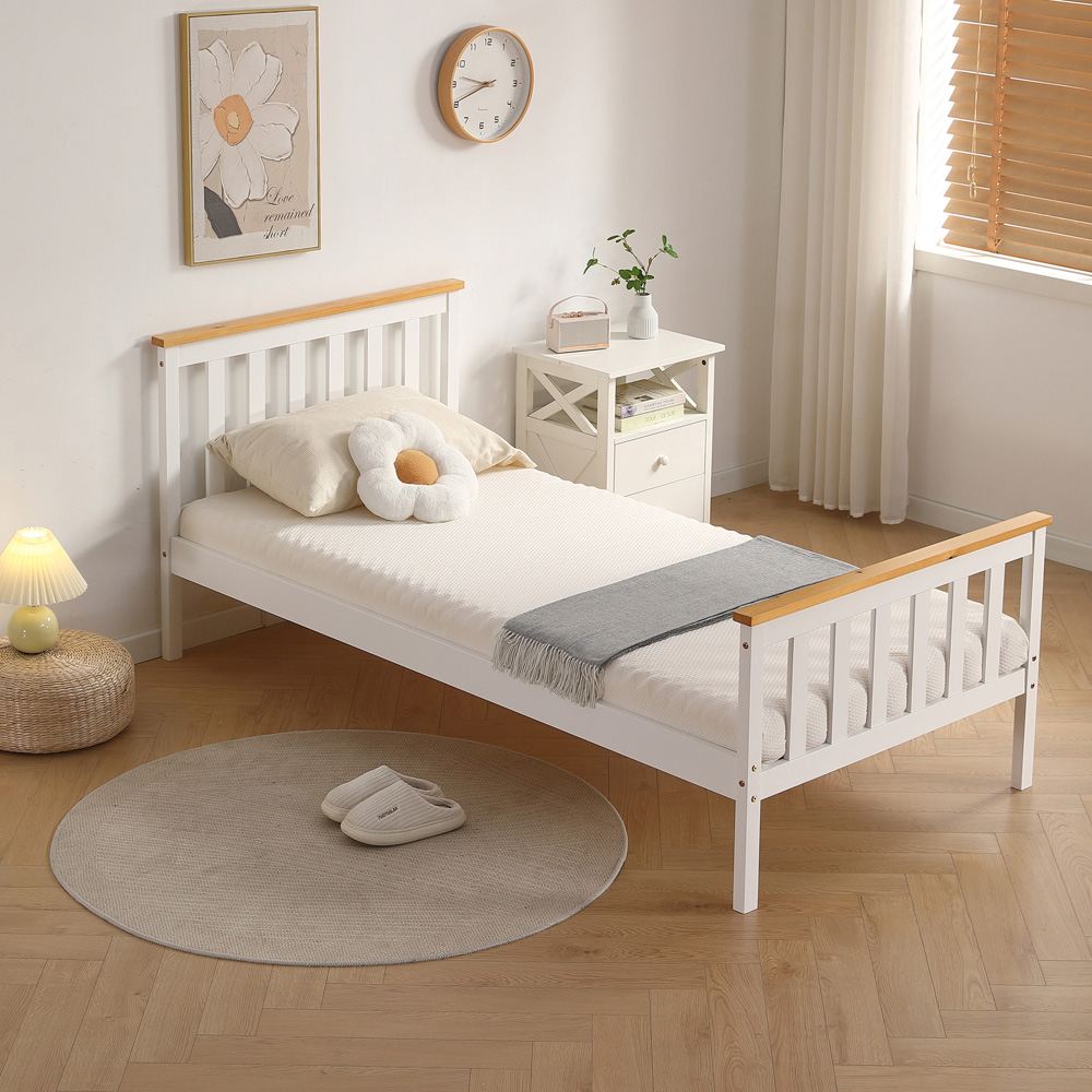 Brooklyn Single White and Caramel Wooden Bed Frame Image 4