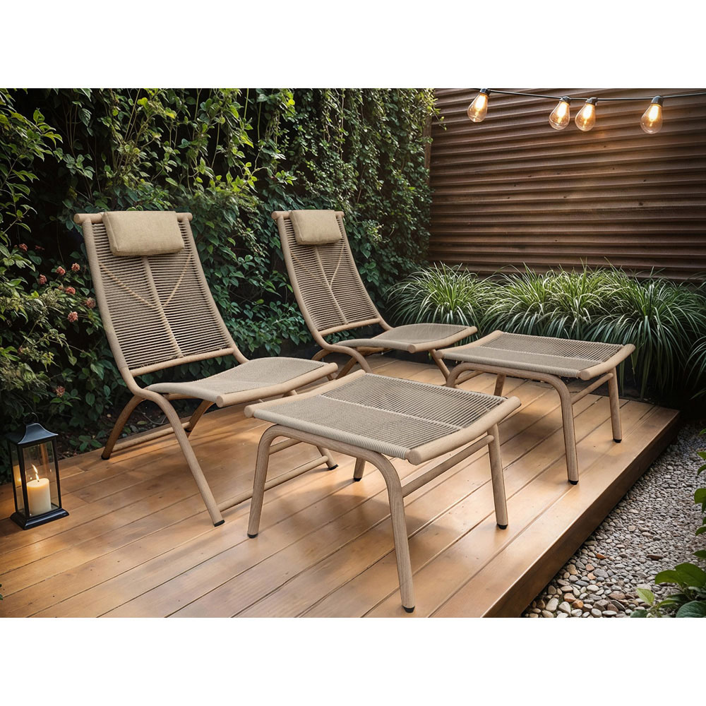 SOLACE+CO Esen Beige Garden Lounge Chair with Footstool Image 4