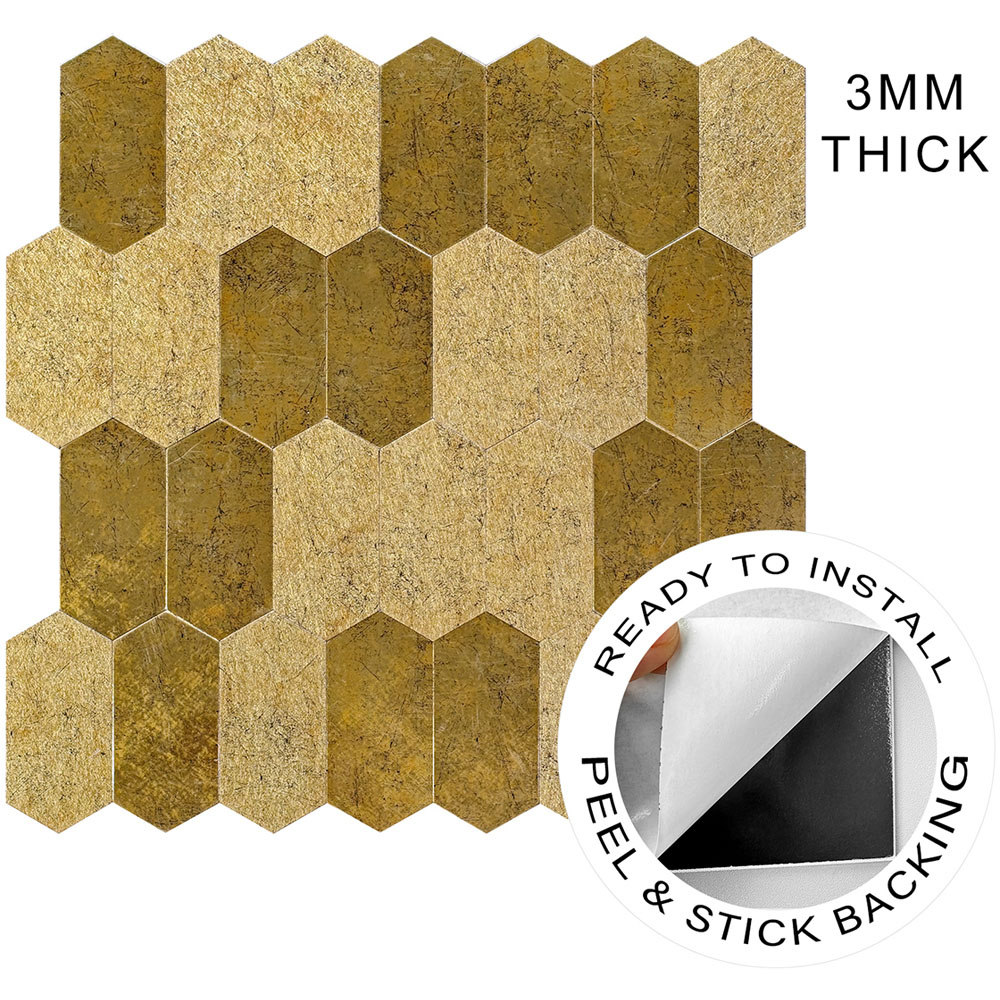 Britwall Bronze Mosaic Hexagonal Aluminium Peel and Stick Backsplash 293 x 285mm 4 Pack Image 6