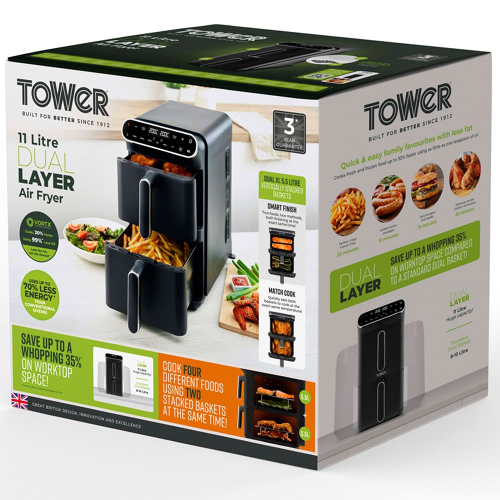 Tower Vortx T17190 Black Chrome Trim Dual Layer Air Fryer 11L Image 8