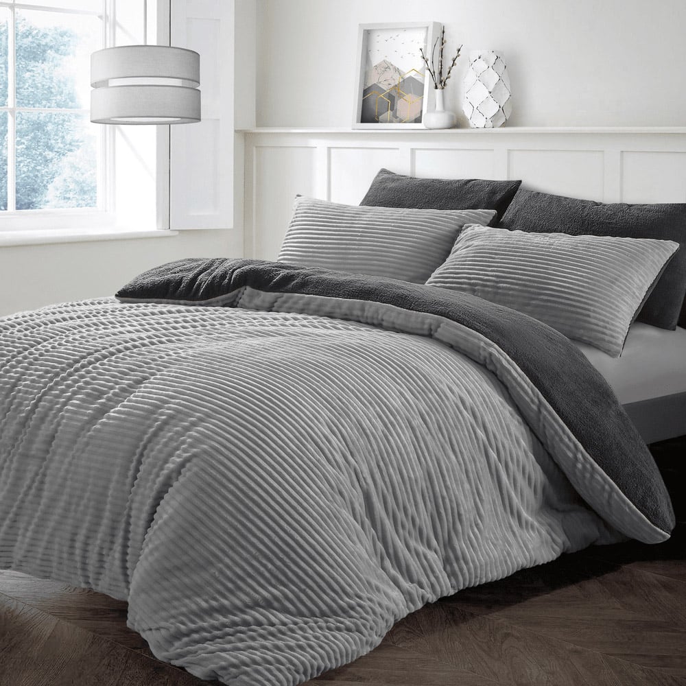 Velosso Single Silver Plush Cord Duvet Set Image 1