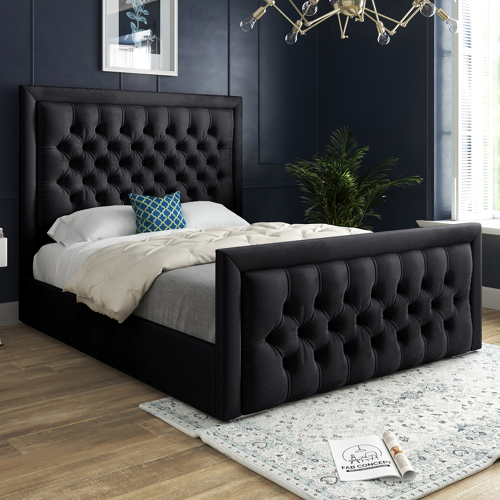DS Living Kingston Double Black Soft Velvet Bed Frame Image 1