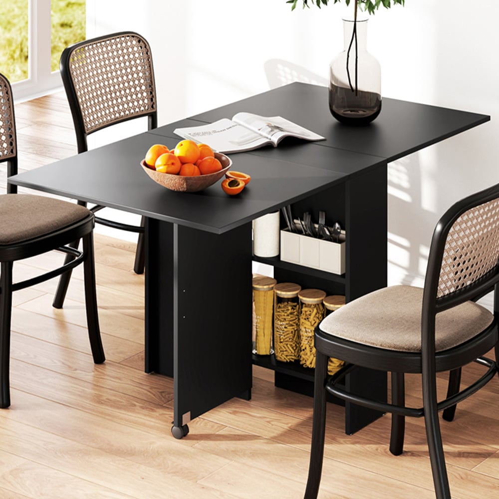 HOMCOM 6 Seater Drop Leaf Dining Table with Open Shelf Image 1