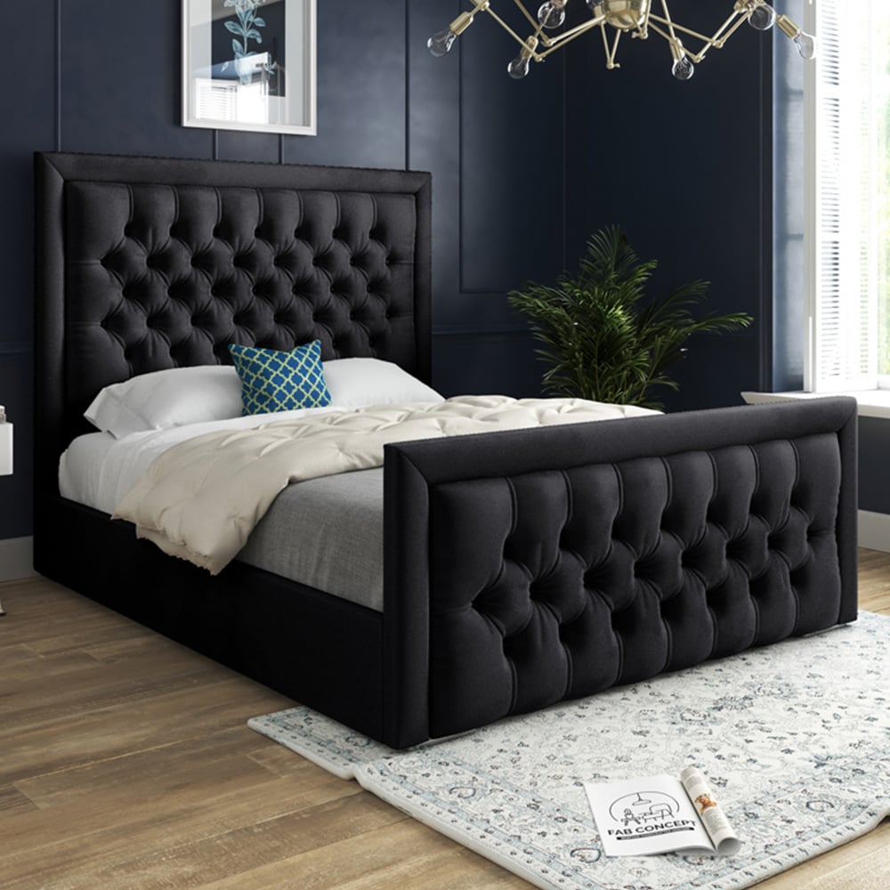 DS Living Kingston Small Double Black Soft Velvet Bed Frame Image 1