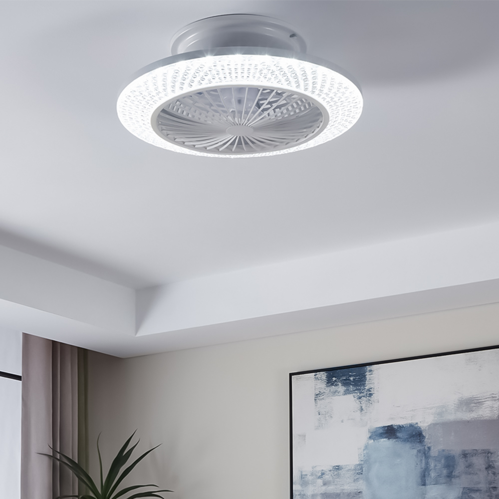 EGLO Malinska White Crystal Effect Integrated LED Ceiling Fan Image 2