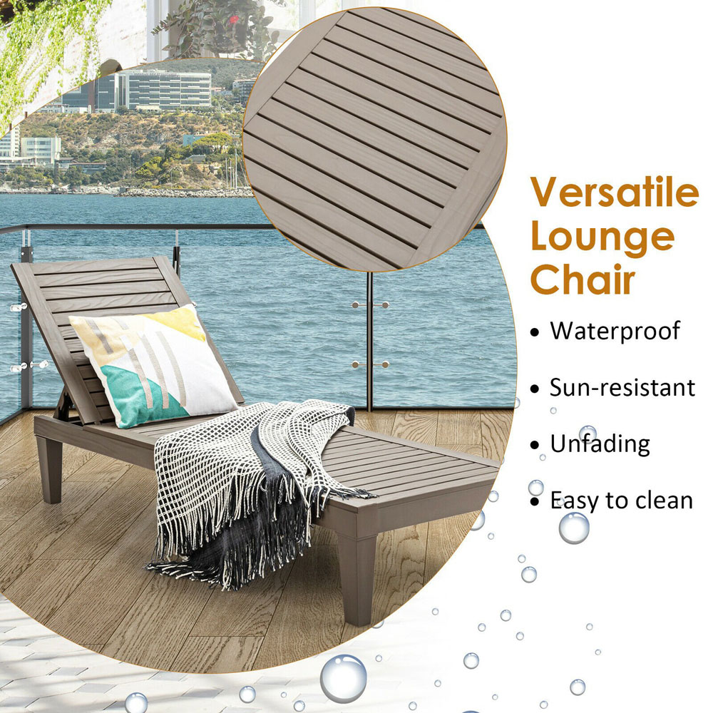 Costway Brown Adjustable Recliner Beach Lounger Image 8