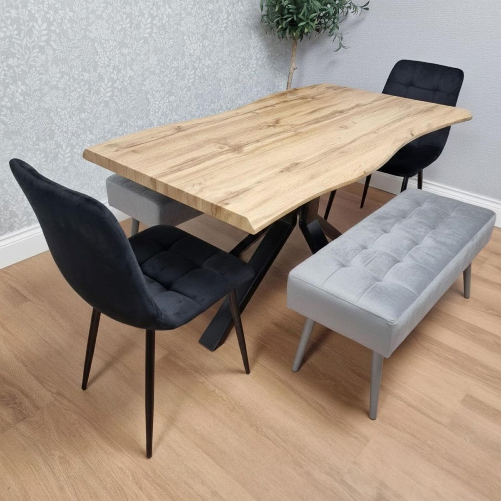 Kosy Koala 6 Seater Velvet Wooden Rectangle Dining Set with Bench Black Image 2