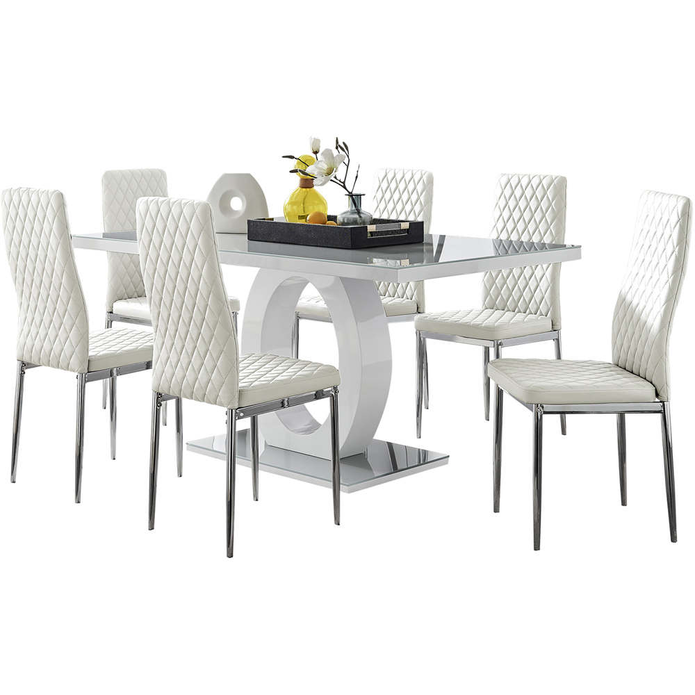 Furniturebox Lucia Valera 6 Seater Dining Set Grey Gloss White and Chrome Image 2