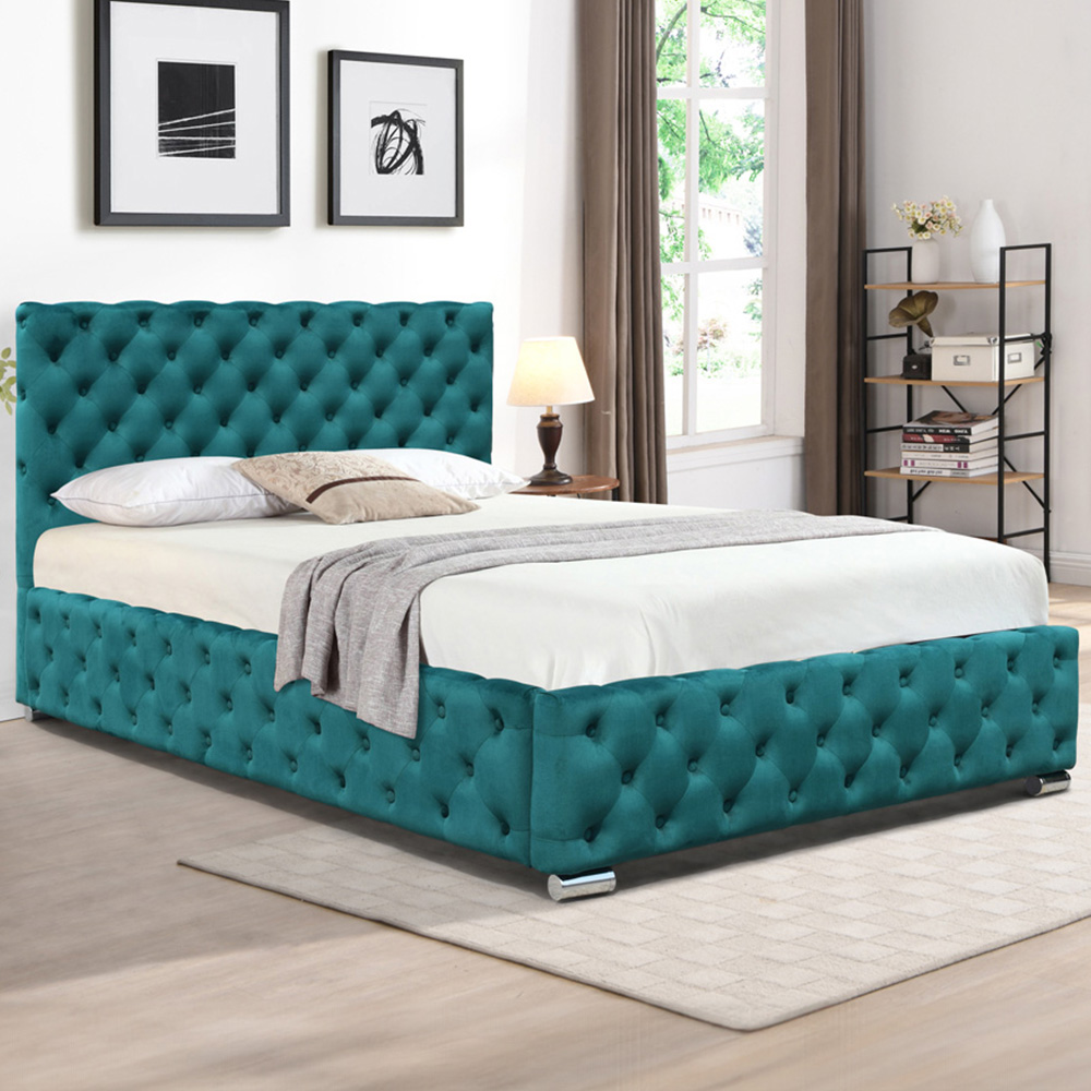 Comfy Living Double Green Tufted Fabric Bed Frame Image 1