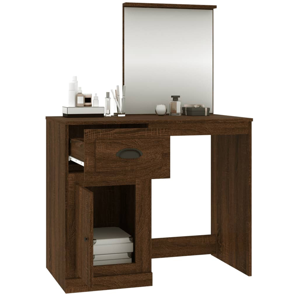vidaXL Single Door Single Drawer Brown Oak Dressing Table with Mirror Image 5