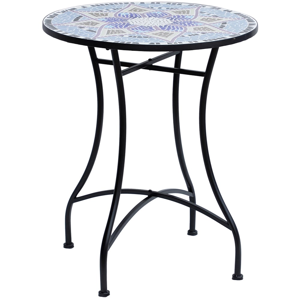 Outsunny Blue and White Mosaic Round Bistro Coffee Side Table Image 2