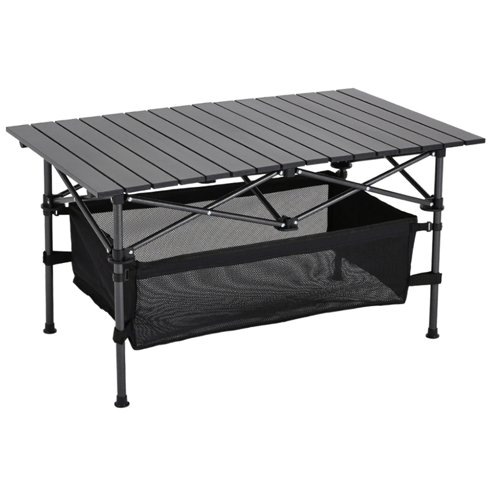 Living and Home Aluminium Roll Top Foldable Camping Table with Mesh Shelf and Basket Image 1
