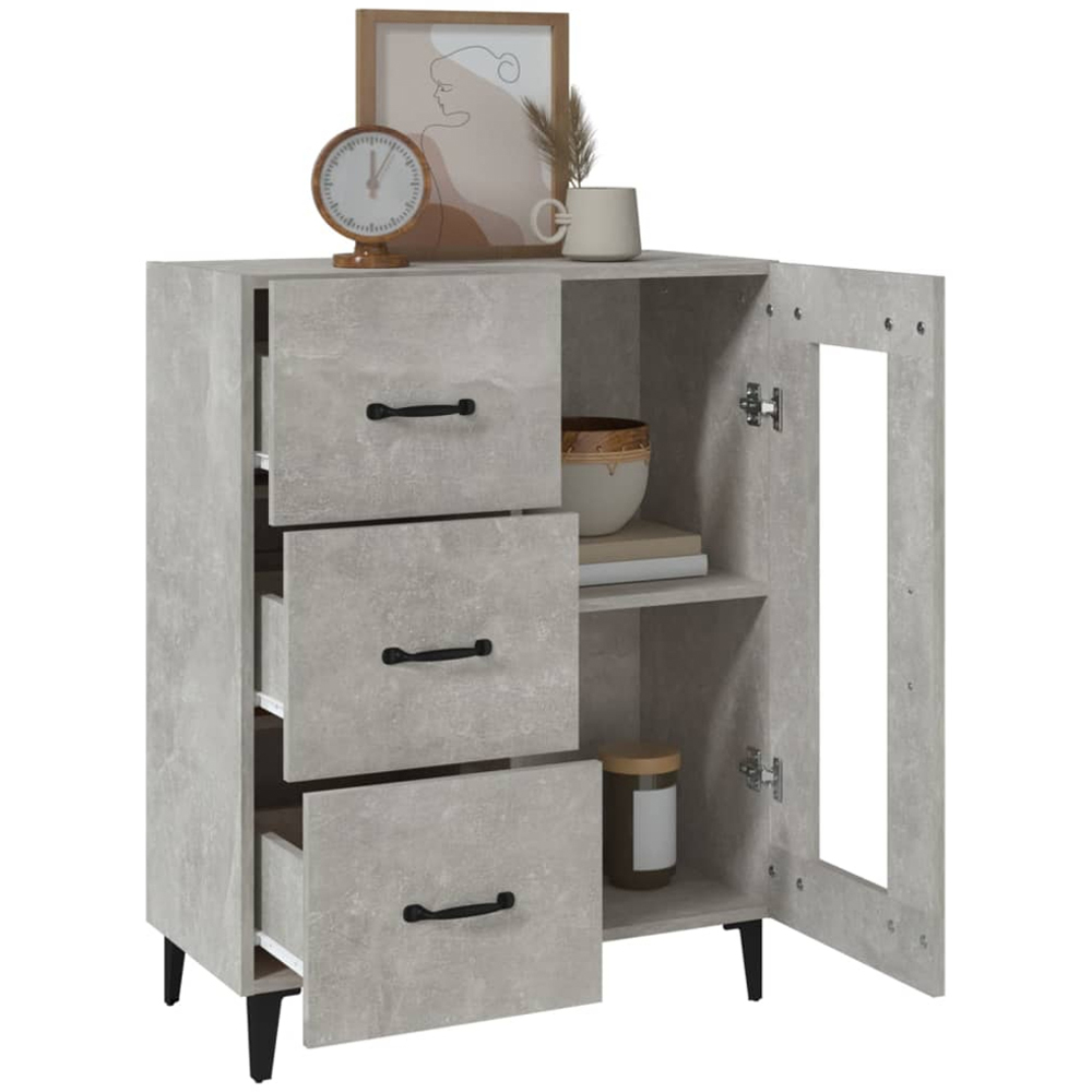 vidaXL Single Glass Door 3 Drawer Concrete Grey Wooden Sideboard Image 5