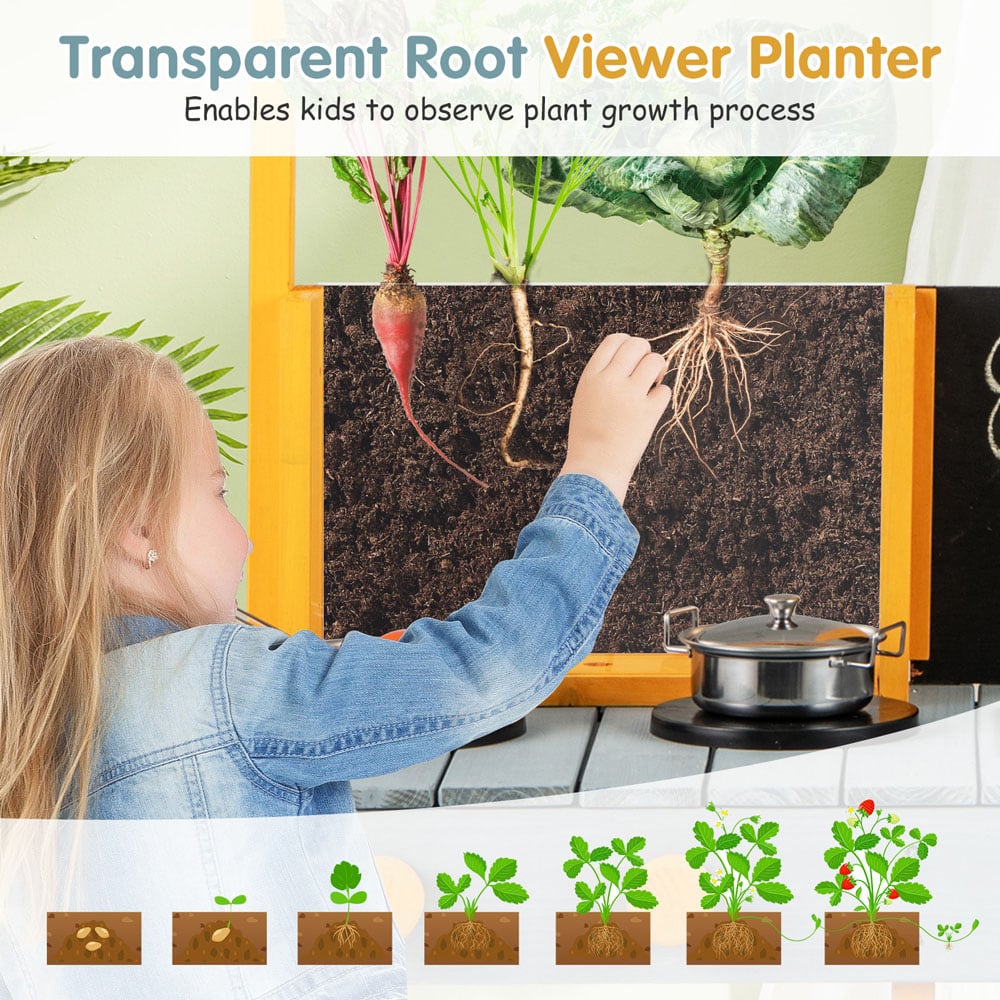 Costway Kids Blue Kitchen Play Set with Root Viewer Planter Rotatable Faucet Image 4